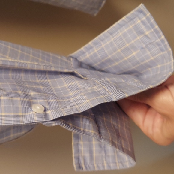 Eagle shirt makers blue yellow and white plaid with French cuffs size 17 34/35 - Picture 3 of 3
